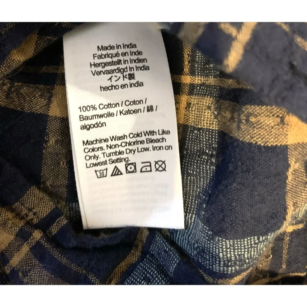 Madewell Sweetheart Wrap Top Womens XS Plaid Navy Blue Cotton Milkmaid Cottage‎